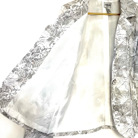 Chico's Lightweight Blazer Jacket Floral Gray 3-Button Front Lining Size… - Picture 9 of 11